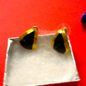 Monet signed vintage designs gold and black enamel earrings